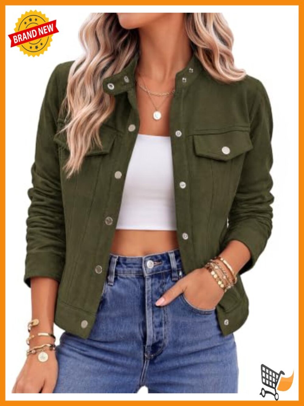 Faux Suede Cropped Jacket Snap Button Lapel Collar Womens Casual Coat